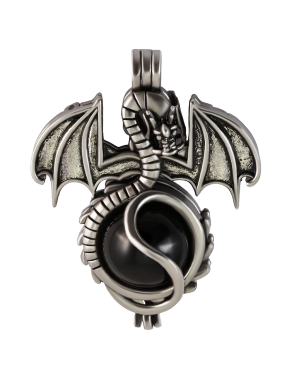 PENDENTIF SPHÈRE DRAGON EN OBSIDIENNE NOIRE