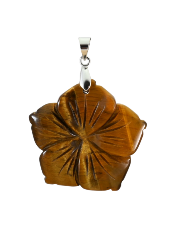 PENDENTIF FLEUR HIBISCUS EN OEIL DE TIGRE