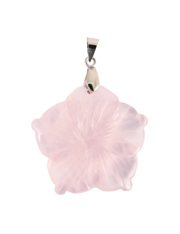 PENDENTIF FLEUR HIBISCUS EN QUARTZ ROSE