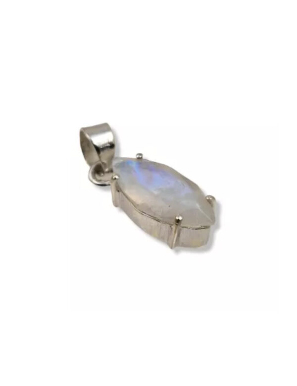 PENDENTIF PIERRE DE LUNE BLANCHE FACETTÉ SERTI ARGENT 925 – Image 2