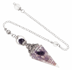 PENDULE ORGONITE AMÉTHYSTE 6 FACES MONTÉ SUR CHAINE MÉTAL