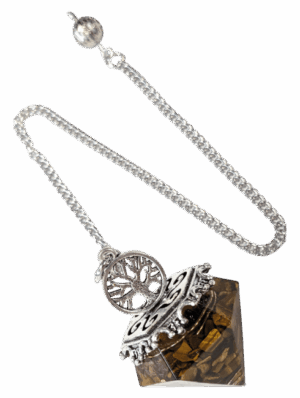 PENDULE ORGONITE OEIL DE TIGRE 6 FACES ARBRE DE VIE
