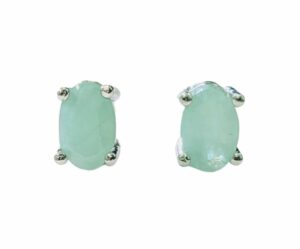 BOUCLES D'OREILLES SOLITAIRE EMERAUDE AAA CUIVRE BLANC