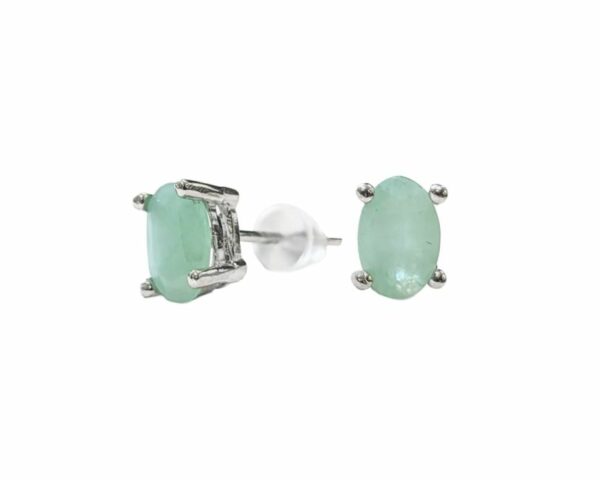 BOUCLES D'OREILLES SOLITAIRE EMERAUDE AAA CUIVRE BLANC – Image 2
