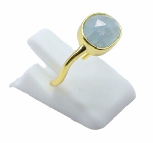 BAGUE AIGUE MARINE SERTIE ARGENT 925 PLAQUE OR