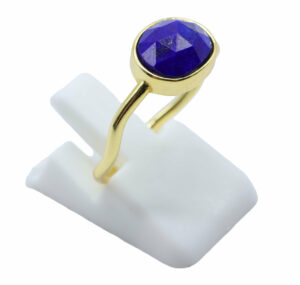 BAGUE LAPIS LAZULI SERTI ARGENT 925 PLAQUE OR