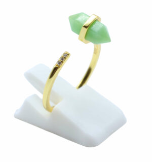 BAGUE JADE VERTE POINTE SERTIE ARGENT 925 PLAQUE OR