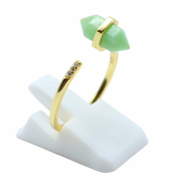 BAGUE JADE VERTE POINTE SERTIE ARGENT 925 PLAQUE OR