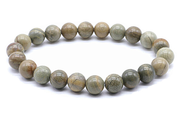 Bracelet Jaspe feuille d'argent Ø 8mm – Image 2